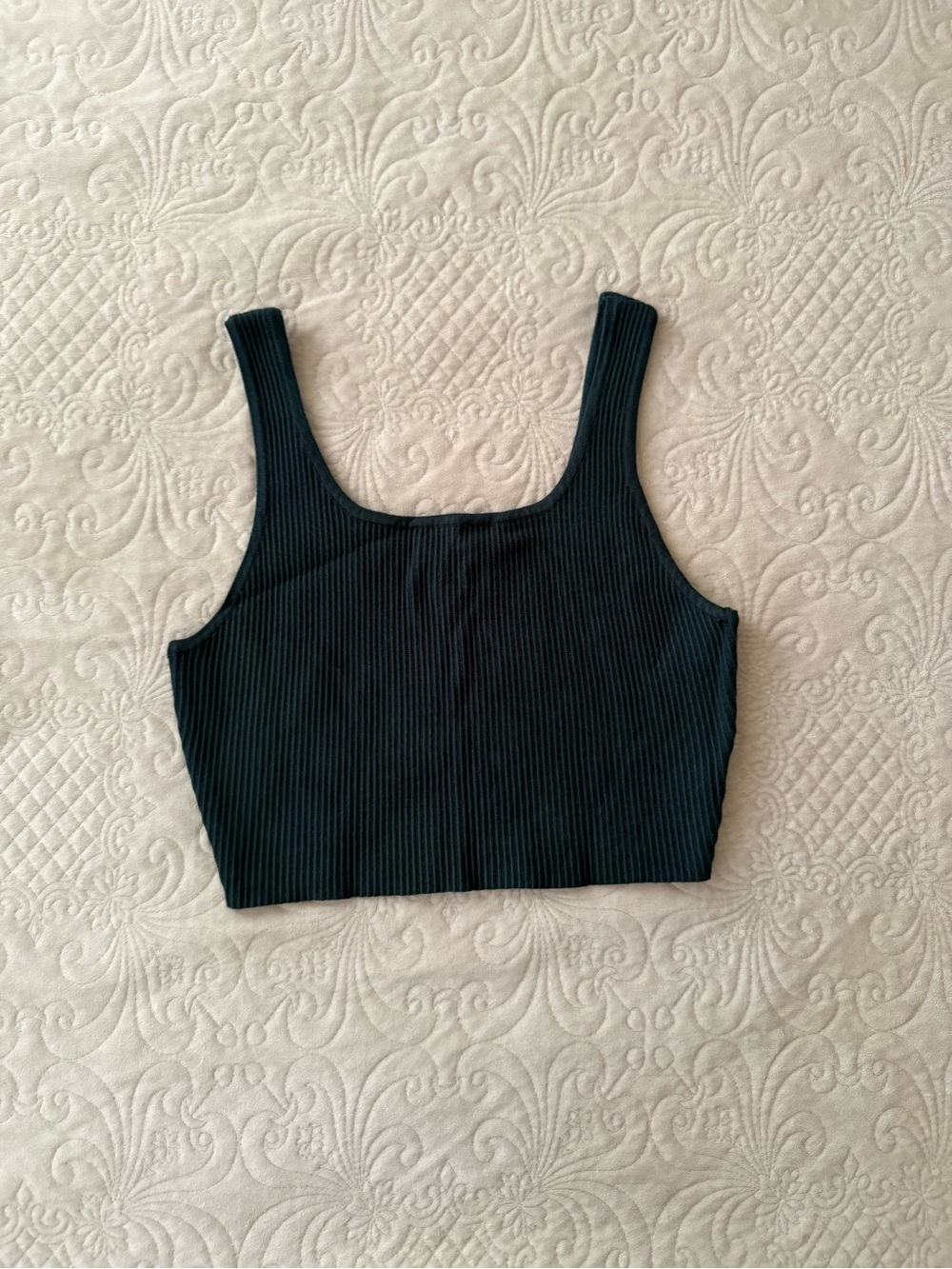 House of Harlow 1960 Dark Green Ribbed Square Crop Tank